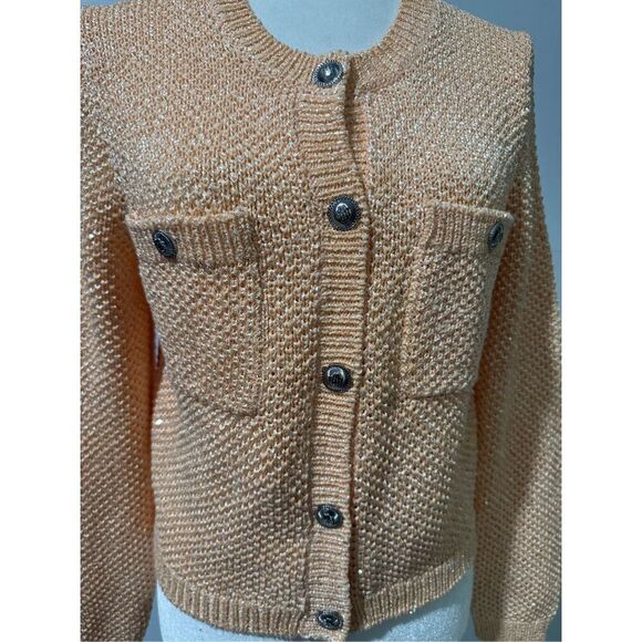 Maje Marquette sequin embellished knit silver accent button front cardigan sweat - Picture 10 of 11